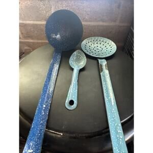 Antique Primitive Soup Food Ladle And Strainer Farm House Kitchen Decor Cooking